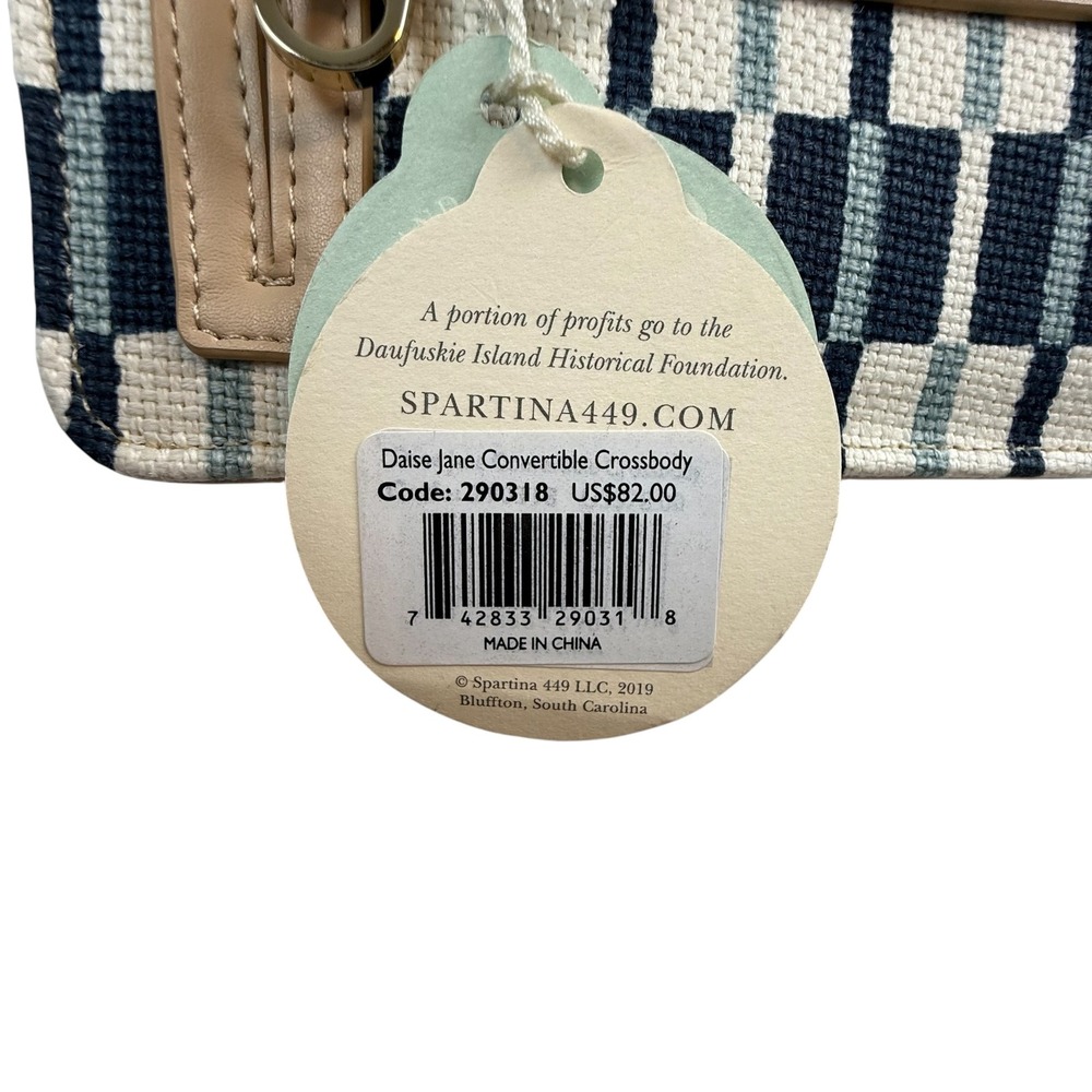 Spartina 449 Daise Jane Convertible Crossbody Tan Navy Blue Checkered 290318 NWT - Picture 6 of 9